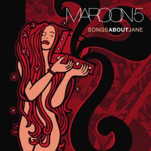 Maroon 5 Cover art. Illustration of a woman with a box that has black swirls coming out of it.