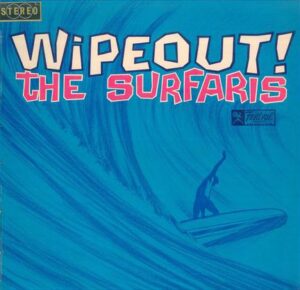 Wipeout! The Surfaris album cover art. Blue image of a surfer on a giant wave.
